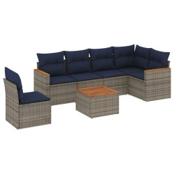 Ensemble de canapé de jardin 7 pcs avec coussins gris résine tressée 647979647979