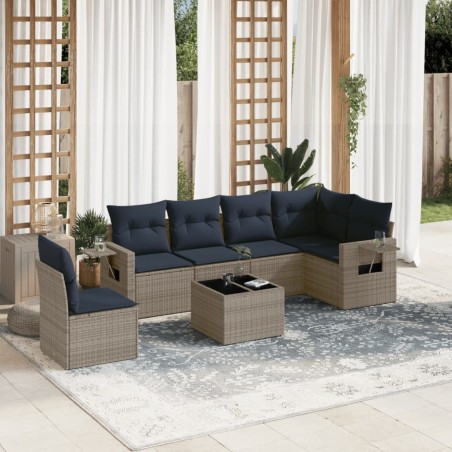 Ensemble de canapé de jardin 7 pcs avec coussins gris résine tressée 647985647985