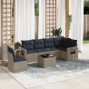 Ensemble de canapé de jardin 7 pcs avec coussins gris résine tressée 647985647985