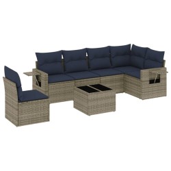 Ensemble de canapé de jardin 7 pcs avec coussins gris résine tressée 647985647985