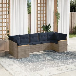 Ensemble de canapé de jardin 7 pcs avec coussins gris résine tressée 647986647986