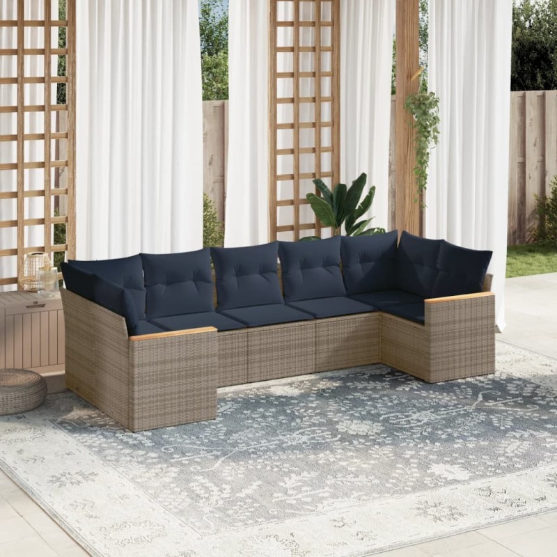 Ensemble de canapé de jardin 7 pcs avec coussins gris résine tressée 647986647986