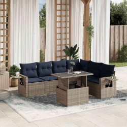 Ensemble de canapé de jardin 7 pcs avec coussins gris résine tressée 647993647993