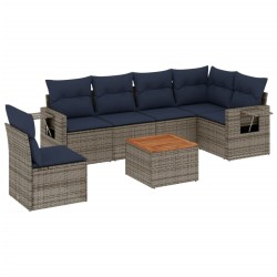Ensemble de canapé de jardin 7 pcs avec coussins gris résine tressée 647995647995