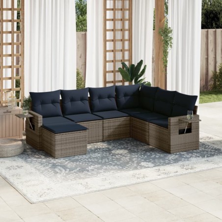 Ensemble de canapé de jardin 7 pcs avec coussins gris résine tressée 647996647996