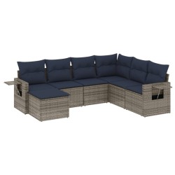 Ensemble de canapé de jardin 7 pcs avec coussins gris résine tressée 647996647996