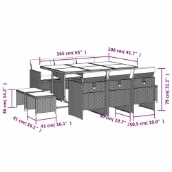 Ensemble à manger de jardin et coussins 11 pcs marron rotin 647997647997
