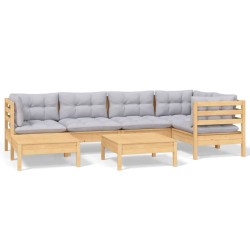 Salon de jardin 7 pcs avec coussins gris bois de pin massif 647999647999