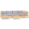 Salon de jardin 7 pcs avec coussins gris bois de pin massif 647999647999