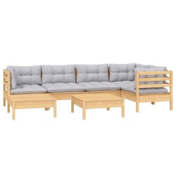 Salon de jardin 7 pcs avec coussins gris bois de pin massif 647999647999