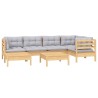 Salon de jardin 7 pcs avec coussins gris bois de pin massif 647999647999