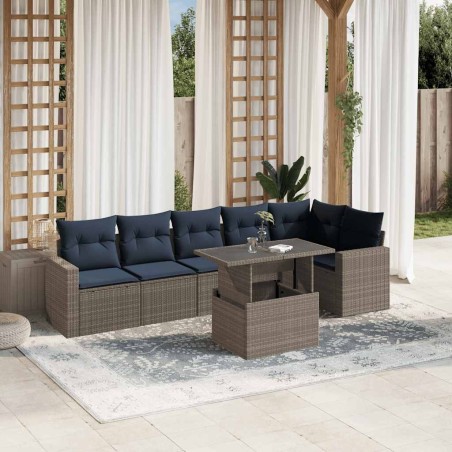 Ensemble de canapé de jardin 7 pcs avec coussins gris résine tressée 648001648001