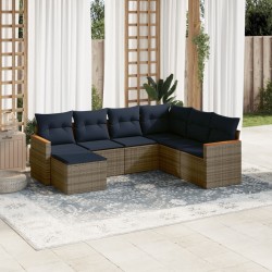 Ensemble de canapé de jardin 7 pcs avec coussins gris résine tressée 648008648008
