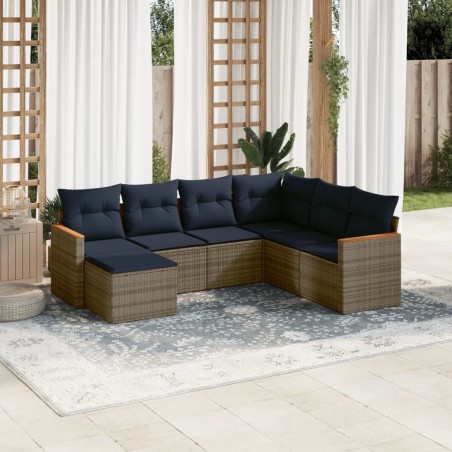 Ensemble de canapé de jardin 7 pcs avec coussins gris résine tressée 648008648008