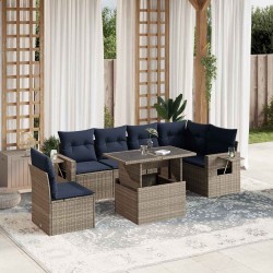 Ensemble de canapé de jardin 7 pcs avec coussins gris résine tressée 648013648013