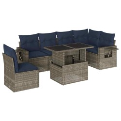 Ensemble de canapé de jardin 7 pcs avec coussins gris résine tressée 648013648013