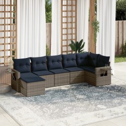 Ensemble de canapé de jardin 7 pcs avec coussins gris résine tressée 648015648015