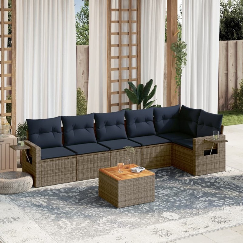 Ensemble de canapé de jardin 7 pcs avec coussins gris résine tressée 648016648016