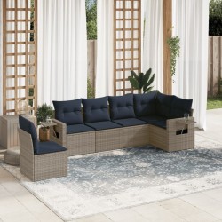 Ensemble de canapé de jardin 6 pcs avec coussins gris résine tressée 648019648019
