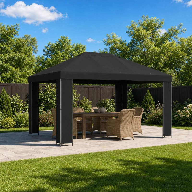Pavillon 4 × 3 m Noir Polyester et Acier 190 gsm 648025648025