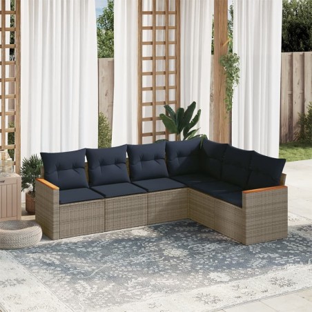 Ensemble de canapé de jardin 6 pcs avec coussins gris résine tressée 648027648027