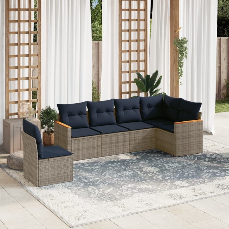Ensemble de canapé de jardin 6 pcs avec coussins gris résine tressée 648058648058