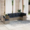 Ensemble de canapé de jardin 6 pcs avec coussins gris résine tressée 648058648058