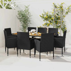 Ensemble à manger d'extérieur 9 pcs Résine tressée Noir 648059648059