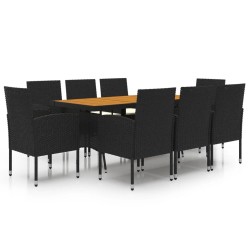 Ensemble à manger d'extérieur 9 pcs Résine tressée Noir 648059648059