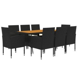 Ensemble à manger d'extérieur 9 pcs Résine tressée Noir 648059648059