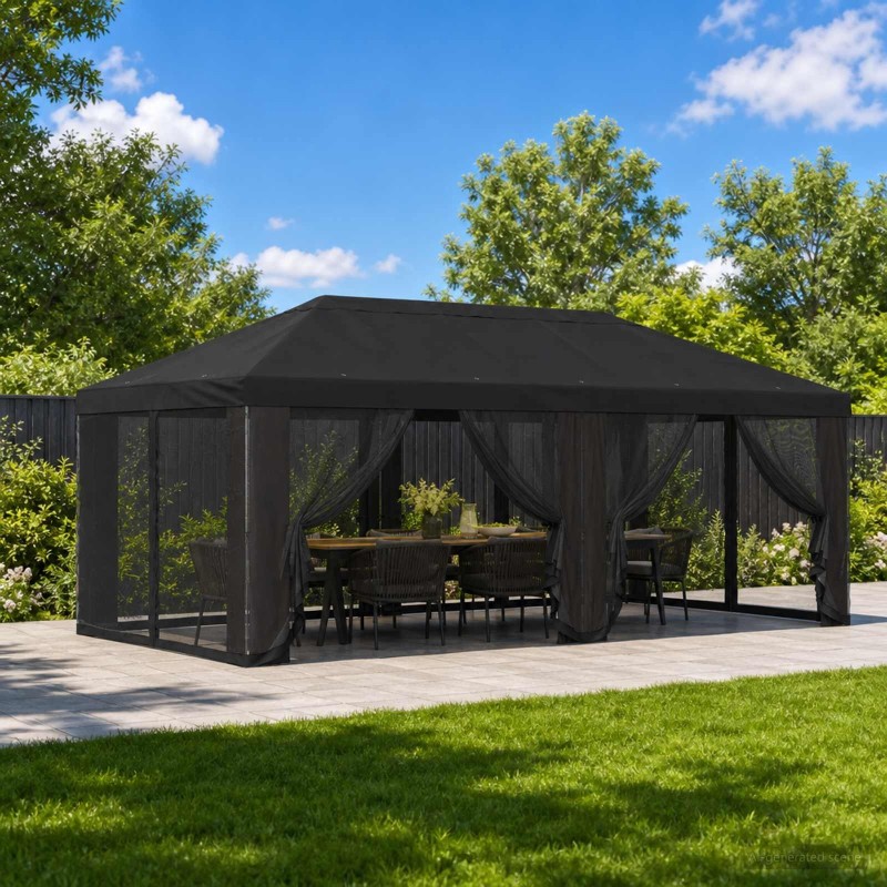 Housse de tonnelle avec murs latéraux 6 x 3 m Noir Polyester 648074648074