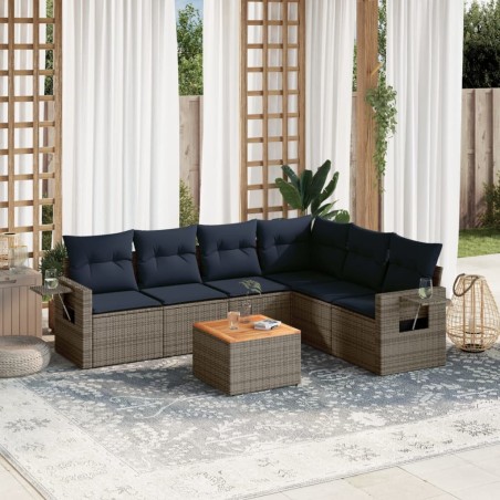 Ensemble de canapé de jardin 7 pcs avec coussins gris résine tressée 648099648099