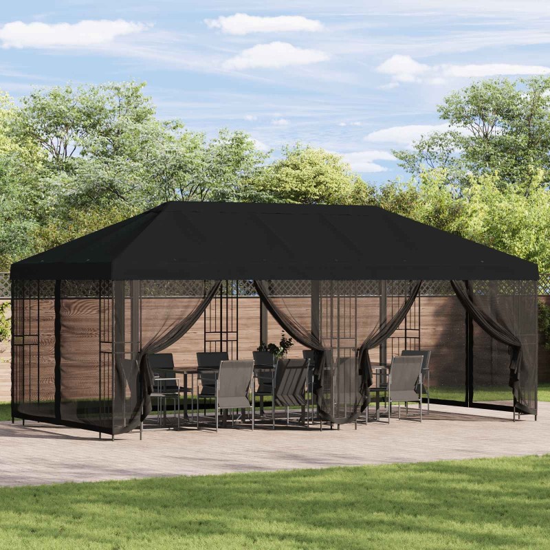 Gazebo avec murs latéraux 6 x 3 m Noir Polyester et Acier 190 648115648115