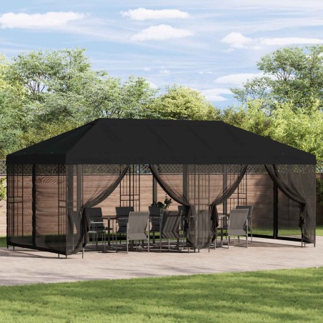 Gazebo avec murs latéraux 6 x 3 m Noir Polyester et Acier 190 648115648115