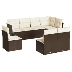 Salon de jardin 8 pcs avec coussins marron résine tressée 648121648121