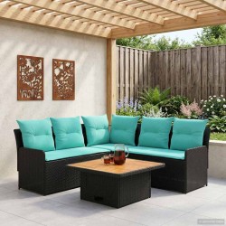Ensembles de meubles 4 pcs Noir et turquoise Rotin PE 648127648127