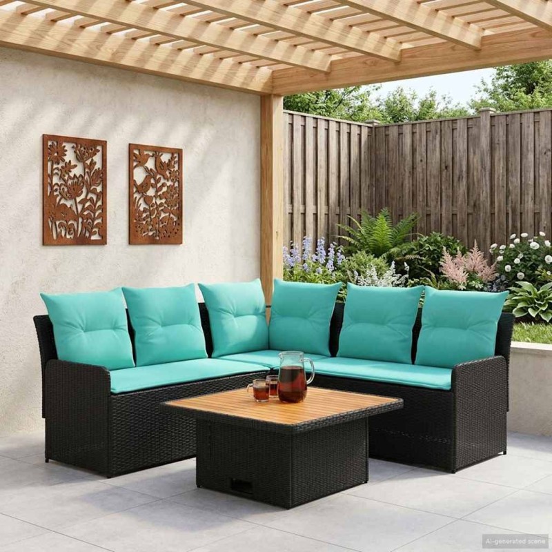 Ensembles de meubles 4 pcs Noir et turquoise Rotin PE 648127648127