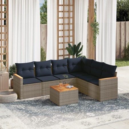 Ensemble de canapé de jardin 7 pcs avec coussins gris résine tressée 648131648131