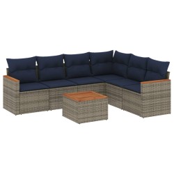 Ensemble de canapé de jardin 7 pcs avec coussins gris résine tressée 648131648131
