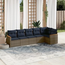 Ensemble de canapé de jardin 6 pcs avec coussins gris résine tressée 648133648133