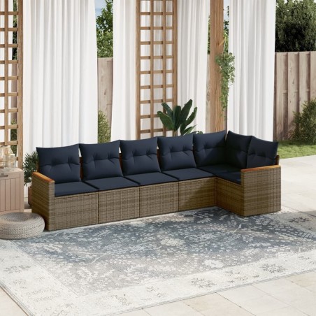 Ensemble de canapé de jardin 6 pcs avec coussins gris résine tressée 648133648133