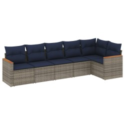 Ensemble de canapé de jardin 6 pcs avec coussins gris résine tressée 648133648133