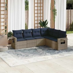 Ensemble de canapé de jardin 6 pcs avec coussins gris résine tressée 648136648136