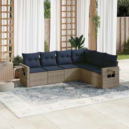 Ensemble de canapé de jardin 6 pcs avec coussins gris résine tressée 648136648136
