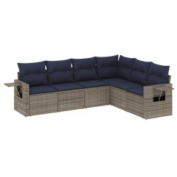 Ensemble de canapé de jardin 6 pcs avec coussins gris résine tressée 648136648136