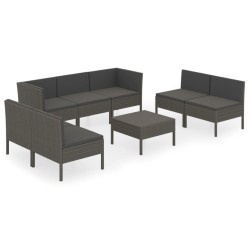Salon de jardin 8 pcs avec coussins résine tressée gris 648141648141