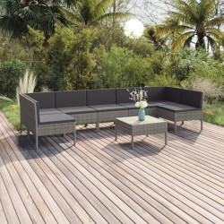 Salon de jardin 8 pcs avec coussins résine tressée gris 648148648148