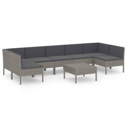 Salon de jardin 8 pcs avec coussins résine tressée gris 648148648148
