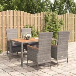 Ensemble à manger de jardin 5 pcs coussins gris résine tressée 648154648154