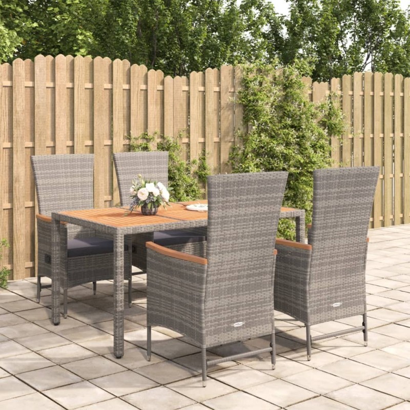 Ensemble à manger de jardin 5 pcs coussins gris résine tressée 648154648154